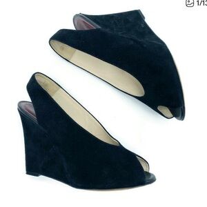 Celine by Phoebe Philo Black Suede Wedge Heels Sandals